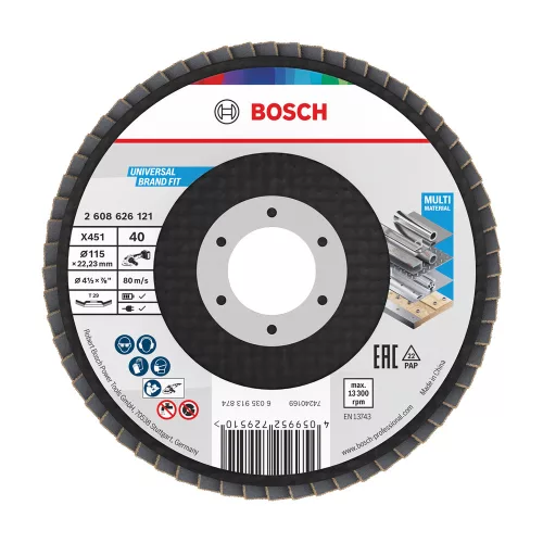 Bosch X451 legyezőtárcsa fémhez és fához, kúpos, Alox - 115 mm, 22,23 mm, G40