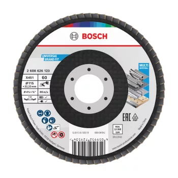   Bosch X451 legyezőtárcsa fémhez és fához, kúpos, Alox - 115 mm, 22,23 mm, G60