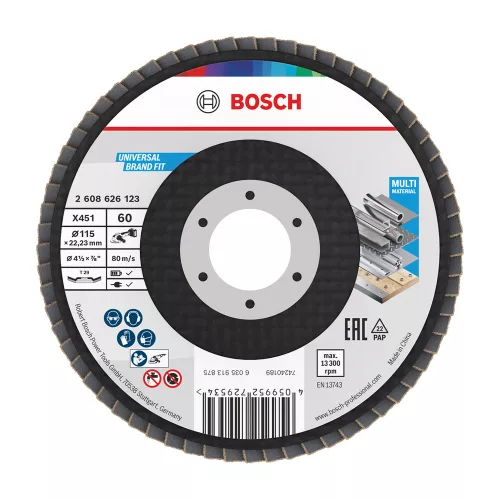 Bosch X451 legyezőtárcsa fémhez és fához, kúpos, Alox - 115 mm, 22,23 mm, G60