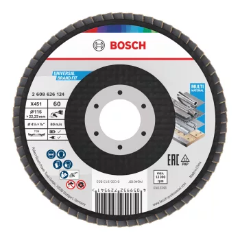   Bosch X451 legyezőtárcsa fémhez és fához, kúpos, Alox - 115 mm, 22,23 mm, G60, 1db