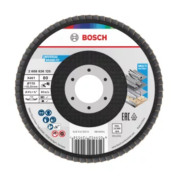   Bosch X451 legyezőtárcsa fémhez és fához, kúpos, Alox - 115 mm, 22,23 mm, G80