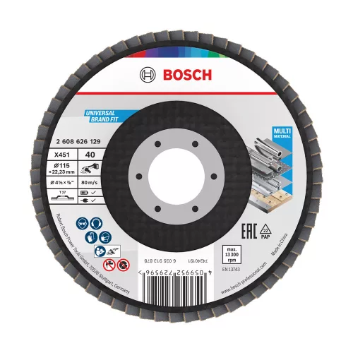 Bosch X451 legyezőtárcsa fémhez és fához, egyenes, Alox - 115 mm, 22,23 mm, G40