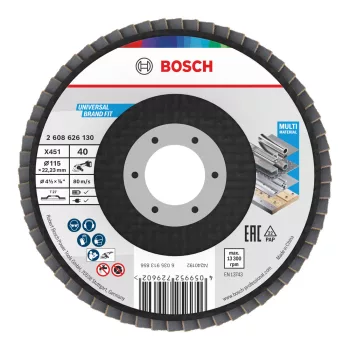   Bosch X451 legyezőtárcsa fémhez és fához, egyenes, Alox - 115 mm, 22,23 mm, G40, 1db