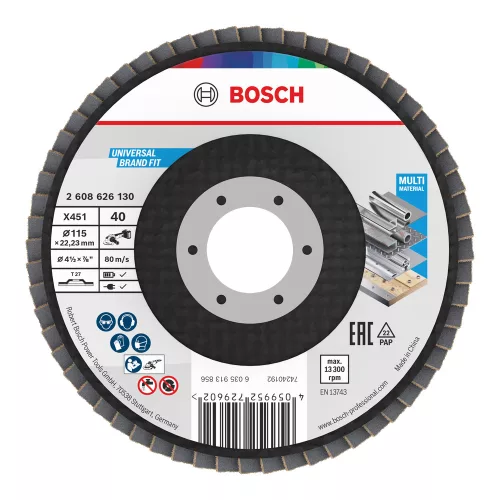 Bosch X451 legyezőtárcsa fémhez és fához, egyenes, Alox - 115 mm, 22,23 mm, G40, 1db