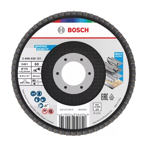 Bosch X451 legyezőtárcsa fémhez és fához, egyenes, Alox - 115 mm, 22,23 mm, G60