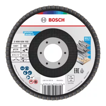   Bosch X451 legyezőtárcsa fémhez és fához, egyenes, Alox - 115 mm, 22,23 mm, G60, 1db