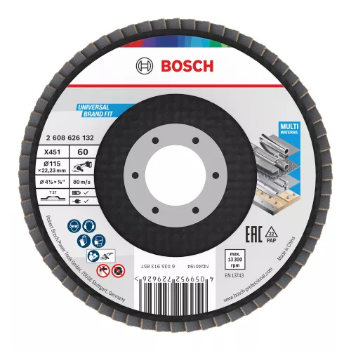 Bosch X451 legyezőtárcsa fémhez és fához, egyenes, Alox - 115 mm, 22,23 mm, G60, 1db