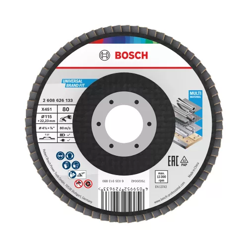Bosch X451 legyezőtárcsa fémhez és fához, egyenes, Alox - 115 mm, 22,23 mm, G80