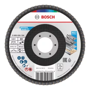   Bosch X451 legyezőtárcsa fémhez és fához, egyenes, Alox - 115 mm, 22,23 mm, G80, 1db