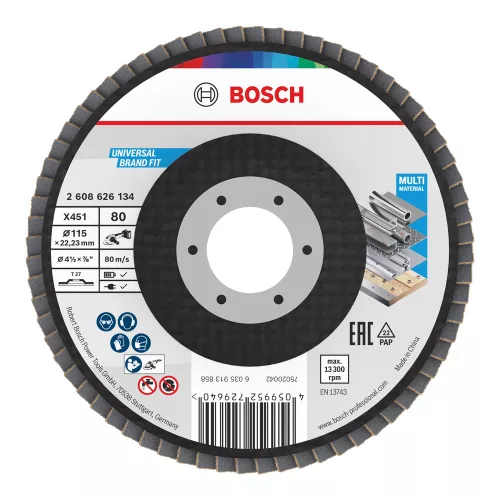 Bosch X451 legyezőtárcsa fémhez és fához, egyenes, Alox - 115 mm, 22,23 mm, G80, 1db