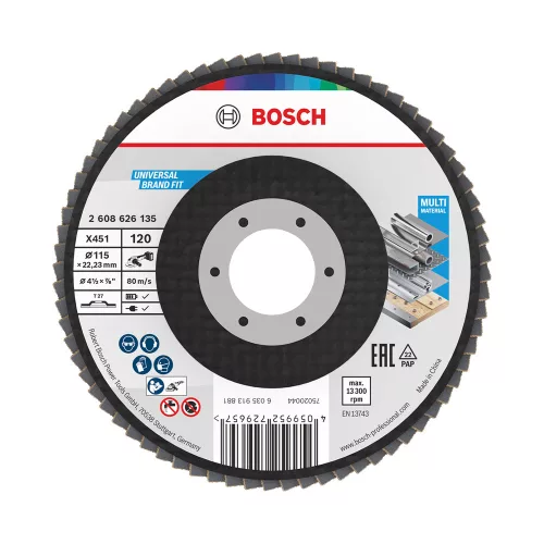 Bosch X451 legyezőtárcsa fémhez és fához, egyenes, Alox - 115 mm, 22,23 mm, G120