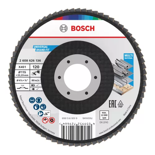 Bosch X451 legyezőtárcsa fémhez és fához, egyenes, Alox - 115 mm, 22,23 mm, G120, 1db