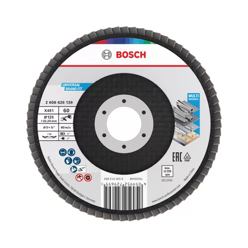 Bosch X451 legyezőtárcsa fémhez és fához, kúpos, Alox - 125 mm, 22,23 mm, G60