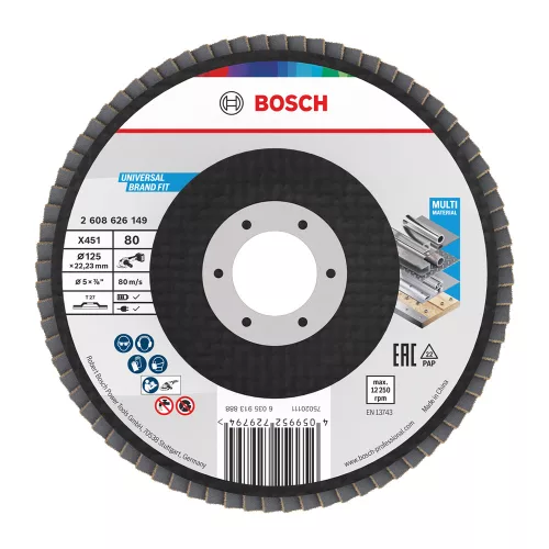 Bosch X451 legyezőtárcsa fémhez és fához, egyenes, Alox - 125 mm, 22,23 mm, G80