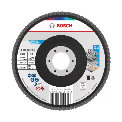 Bosch X451 legyezőtárcsa fémhez és fához, egyenes, Alox - 125 mm, 22,23 mm, G80, 1 db
