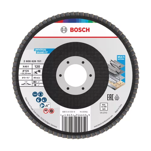 Bosch X451 legyezőtárcsa fémhez és fához, egyenes, Alox - 125 mm, 22,23 mm, G120