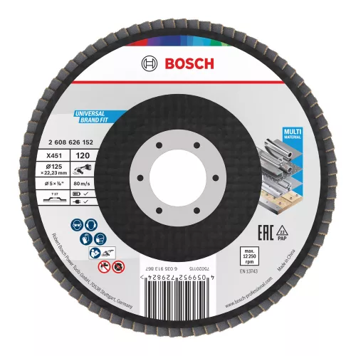 Bosch X451 legyezőtárcsa fémhez és fához, egyenes, Alox - 125 mm, 22,23 mm, G120, 1 db