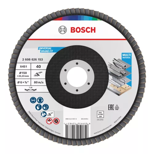 Bosch X451 legyezőtárcsa fémhez és fához, kúpos, Alox - 150 mm, 22,23 mm, G40, 1db