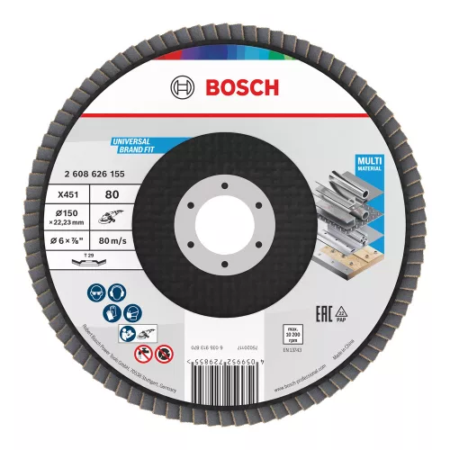 Bosch X451 legyezőtárcsa fémhez és fához, kúpos, Alox - 150 mm, 22,23 mm, G80, 1db