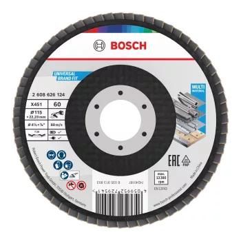   Bosch X451 legyezőtárcsa fémhez és fához, kúpos, Alox - 115 mm, 22,23 mm, G60, 15db