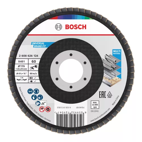 Bosch X451 legyezőtárcsa fémhez és fához, kúpos, Alox - 115 mm, 22,23 mm, G60, 15db