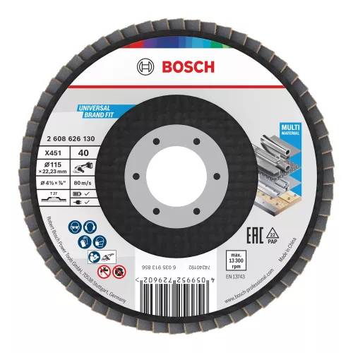 Bosch X451 legyezőtárcsa fémhez és fához, egyenes, Alox - 115 mm, 22,23 mm, G40, 15db