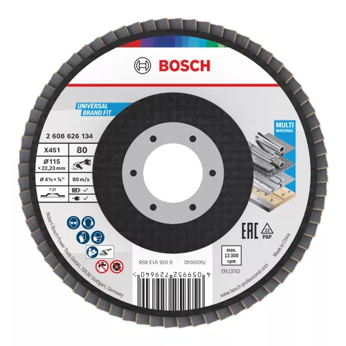 Bosch X451 legyezőtárcsa fémhez és fához, egyenes, Alox - 115 mm, 22,23 mm, G80, 15db