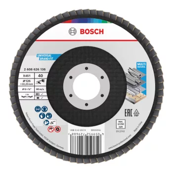   Bosch X451 legyezőtárcsa fémhez és fához, kúpos, Alox - 125 mm, 22,23 mm, G40, 15 db
