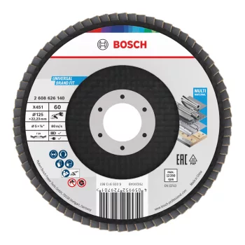   Bosch X451 legyezőtárcsa fémhez és fához, kúpos, Alox - 125 mm, 22,23 mm, G60, 15db