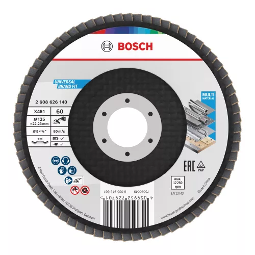 Bosch X451 legyezőtárcsa fémhez és fához, kúpos, Alox - 125 mm, 22,23 mm, G60, 15db