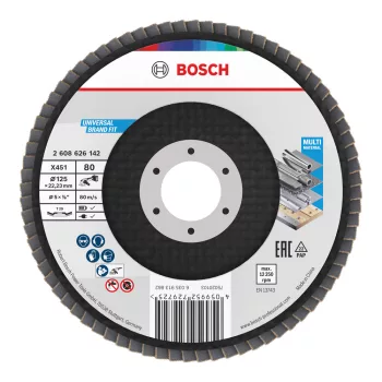   Bosch X451 legyezőtárcsa fémhez és fához, kúpos, Alox - 125 mm, 22,23 mm, G80, 15db