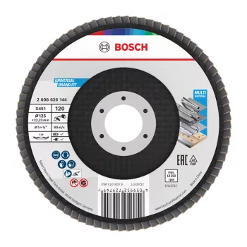   Bosch X451 legyezőtárcsa fémhez és fához, kúpos, Alox - 125 mm, 22,23 mm, G120, 15db