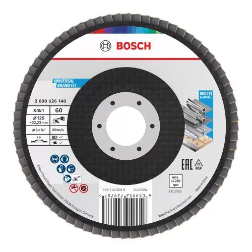 Bosch X451 legyezőtárcsa fémhez és fához, egyenes, Alox - 125 mm, 22,23 mm, G60, 15 db