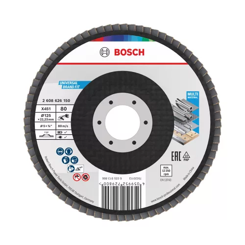 Bosch X451 legyezőtárcsa fémhez és fához, egyenes, Alox - 125 mm, 22,23 mm, G80, 15 db