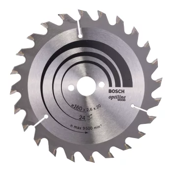   Bosch PRO Wood körfűrészlap, 160x2,6x20 mm 24 fog, kemény fa, rétegelt lemez, forgácslap