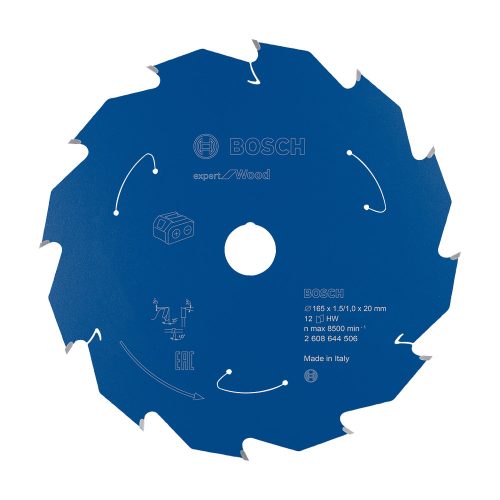 Bosch EXPERT Wood körfűrészlap akkumulátoros körfűrészekhez 165x1,5/1,1 20 mm, T12 fog, fához