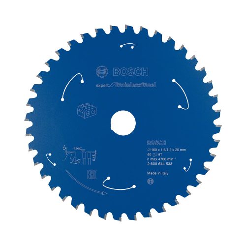 Bosch EXPERT körfűrészlap akkus körfűrészekhez 160x1,6/1,2 20 mm, T40 fog, rozsdamentes acélhoz