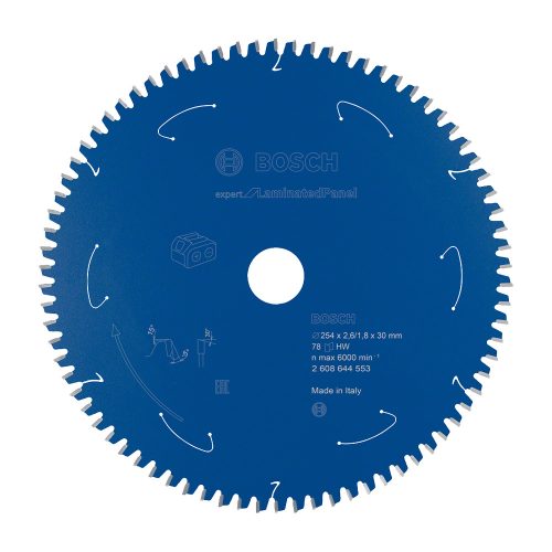 Bosch EXPERT körfűrészlap 254x2,6/1,8 30mm, T78 fog akkus asztali körfűrészekhez, parkettához