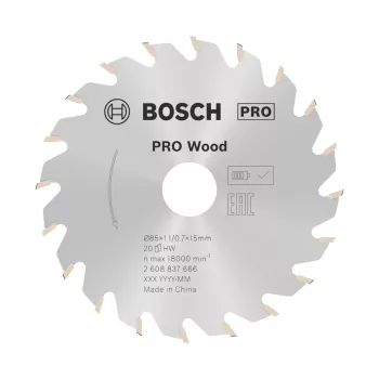   Bosch PRO Wood körfűrészlap akkus géphez, 85x1,1x15 mm 20 fog, kemény fa, forgácslap