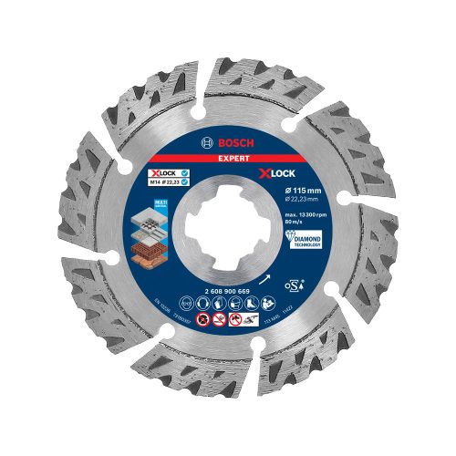 Bosch EXPERT X-LOCK/M14 Gyémánt vágótárcsa MultiMaterial 115x2,4mm 22,23 vasbeton, kő