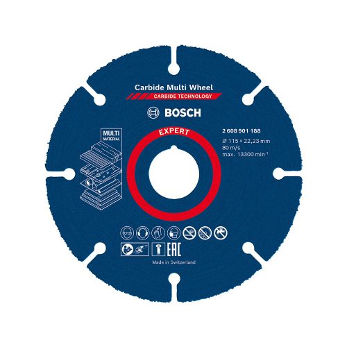 Bosch EXPERT Karbid Multi vágótárcsa 115 mm M14, keményfa, műanyag, szöges fa, gipszkarton