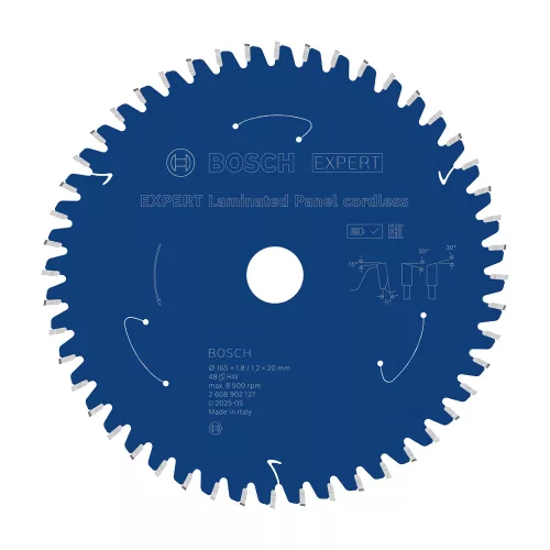 Bosch EXPERT körfűrészlap 165x1,8/1,2 20mm, T48 fog akkus kézi fűrészekhez, parkettához
