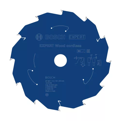 Bosch EXPERT Wood körfűrészlap akkumulátoros körfűrészekhez 160x1,5/1,0 20 mm, T12 fog, fához