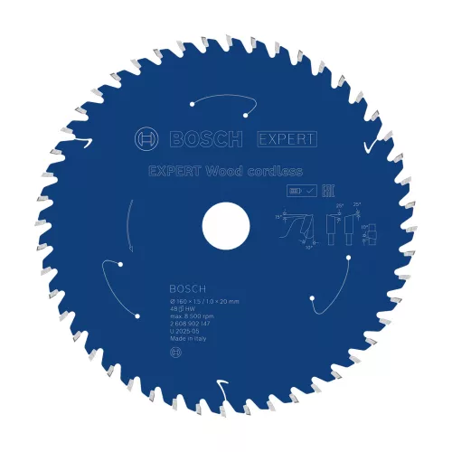 Bosch EXPERT Wood körfűrészlap akkumulátoros körfűrészekhez 160x1,5/1,0 20 mm, T48 fog, fához
