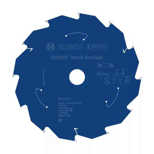 Bosch EXPERT Wood körfűrészlap akkumulátoros körfűrészekhez 165x1,5/1,1 20 mm, T12 fog, fához