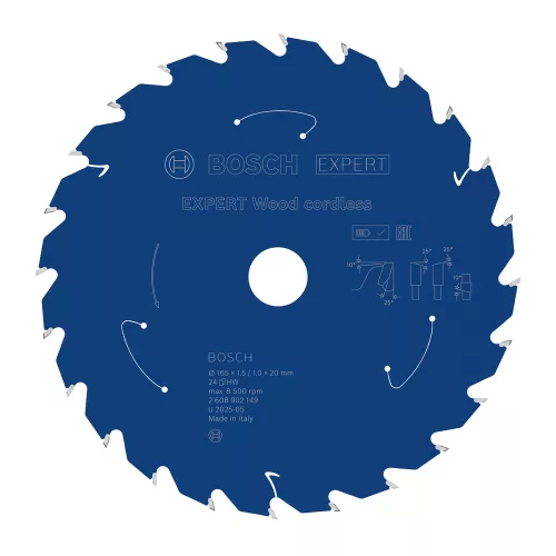 Bosch EXPERT Wood körfűrészlap akkumulátoros körfűrészekhez 165x1,5/1,2 20 mm, T24 fog, fához