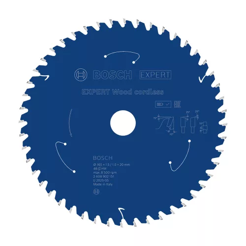 Bosch EXPERT Wood körfűrészlap akkumulátoros körfűrészekhez 165x1,5/1,4 20 mm, T48 fog, fához