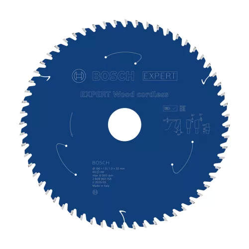 Bosch EXPERT Wood körfűrészlap akkus körfűrészekhez 190x1,5/1,0 30/20 mm, T60 , fához