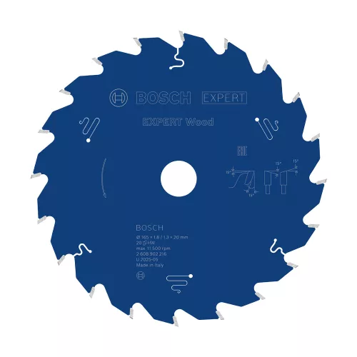 Bosch EXPERT Wood körfűrészlap akkumulátoros körfűrészekhez 165x1,8/1,3 20 mm; T20 fog, fához