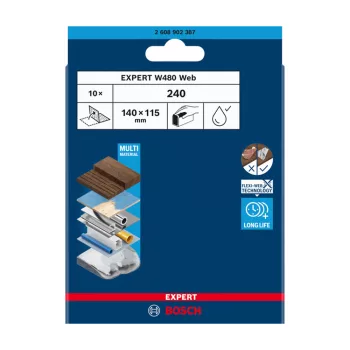   Bosch EXPERT W480 kézi csiszolóháló, G240 10 db 115x140, G240 10 db mosható